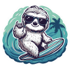 Faultier surft mit Sonnenbrille, Surfervibes