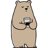 Orso stanco con caffè, simpatico cartone animato