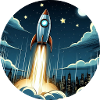 Cartoon rocket launches into space