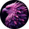 Aigle avec des plumes violettes et roses, photoréaliste
