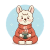 Lama mit Kaffeetasse