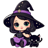 Cute witch with black cat