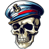 Grinning skull with captain's cap