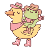 Simpatico cowboy rana che cavalca Yellow Ducky