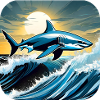 Jumping shark with sunset