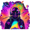 Astronaute néon dans le cosmos arc-en-ciel