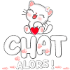 Chat mignon avec cœur et fleurs