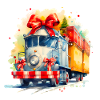 Aquarell Weihnachtszug mit Geschenken