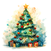 Aquarell Tannenbaum mit Geschenken