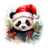 Aquarell Panda mit Weihnachtsmütze