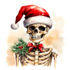 Aquarell Skelett mit Weihnachtsmütze