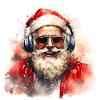 Aquarell Santa mit Headset und Sonnenbrille