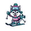 Husky on skis - Funny comic winter sports