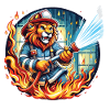 Lion, Firefighter, Firefighter, Flames, Hero