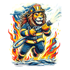 Lion, Pompier, Pompier, Flammes, Héros