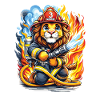 Lion, Firefighter, Firefighter, Flames, Hero