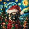 Christmas Pug - Van Gogh Style