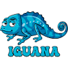 Blue Iguana Cartoon with IGUANA Text