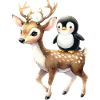 Winterfreunde-Rentier und Pinguin