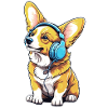 Corgi mit Kopfhörern