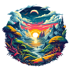 Circular Fantasy Landscape Digital Illustration