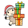 Schaf mit Weihnachtsmütze und Weihnachtsgeschenk