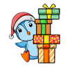 Pinguin mit Weihnachtsmütze und Weihnachtsgeschenk