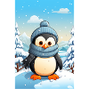 Penguin in winter wonderland