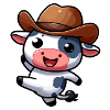 Adorable vaca de dibujos animados que baila en sombrero de vaquero