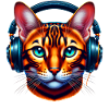Bengalkatze mit Kopfhörer