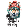 Coffee and dog in winter hat
