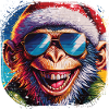 Bella scimmia con stile street art con cappello da Babbo Natale