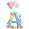 Letter A, Monogram, Flowers, Bunny