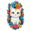 chat et fleur aquarelle