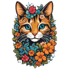 chat et fleur aquarelle