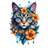 chat et fleur aquarelle