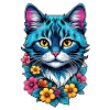 chat et fleur aquarelle