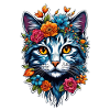 chat et fleur aquarelle