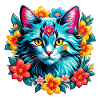chat et fleur aquarelle