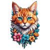 chat et fleur aquarelle