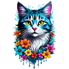chat et fleur