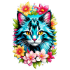 chat et fleur aquarelle