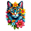 chat et fleur aquarelle