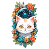 chat et fleur aquarelle
