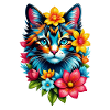 chat et fleur aquarelle