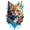 chat et fleur aquarelle