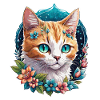 chat et fleur aquarelle