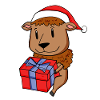 Bison mit Weihnachtsmütze und Weihnachtsgeschenk