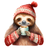 Winter Sloth with Coffee Mug