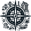 Compass with buildings around